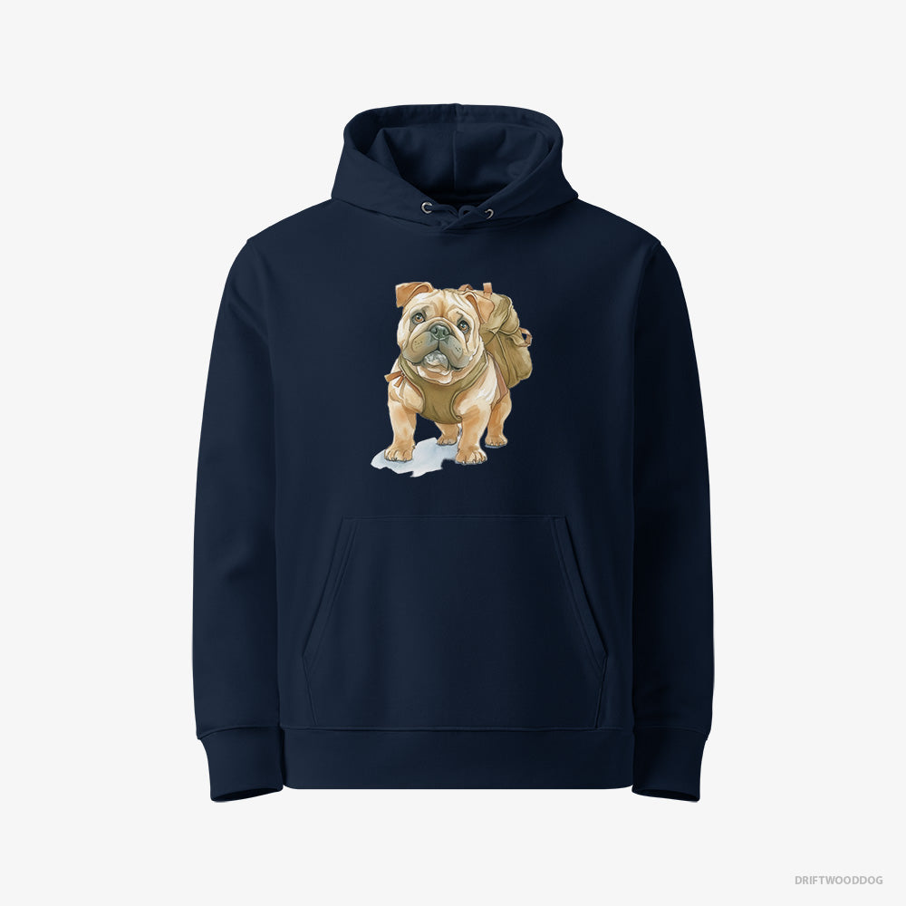 Bulldog Hoodie – Women Navy Hoodie Eco-Friendly – Ready for Hiking (on White Background)