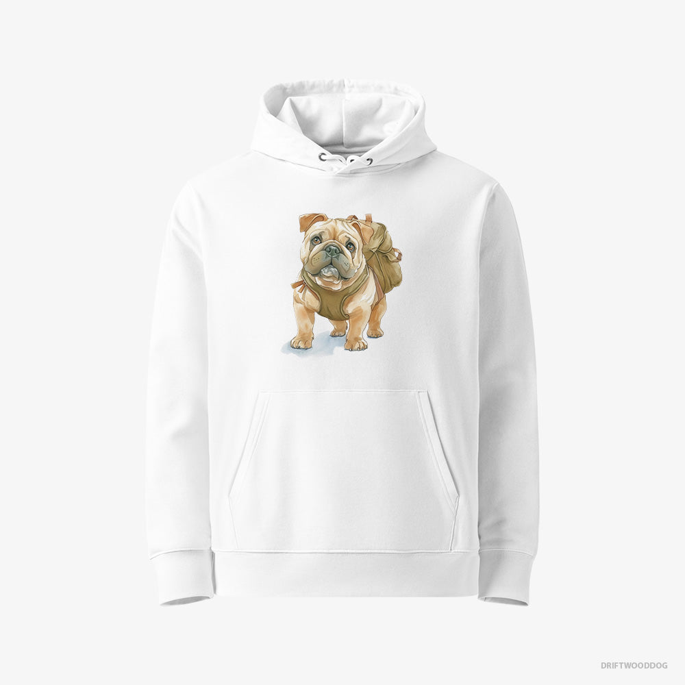 Bulldog Hoodie – Men White Hoodie Eco-Friendly – Ready for Hiking (on White Background)