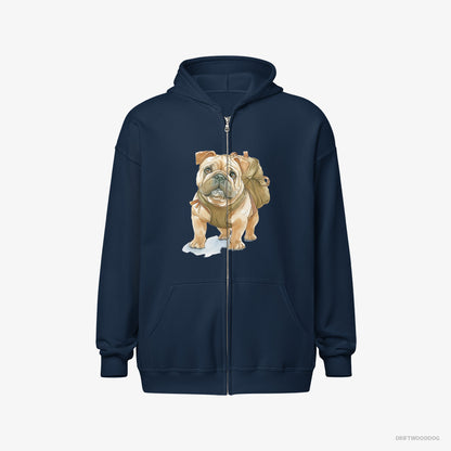 Bulldog Hoodie – Men Navy Hoodie Full-Zip – Ready for Hiking (on White Background)