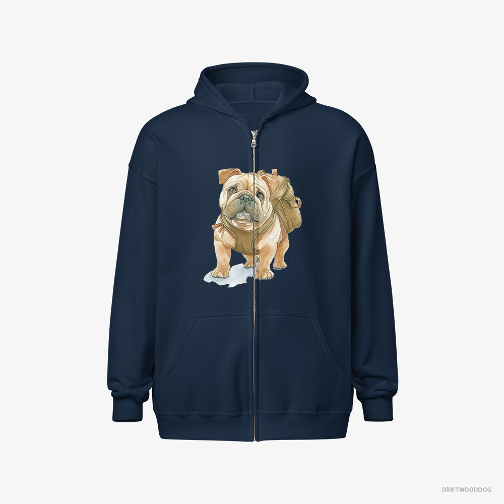 Little Bulldog Ready for Hiking – Men's Hoodie Navy Full-Zip – Full-Zip