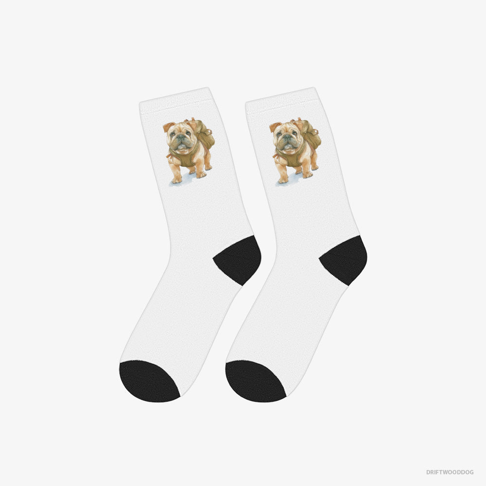 Bulldog Socks – Unisex White Socks Classic – Ready for Hiking (on White Background)