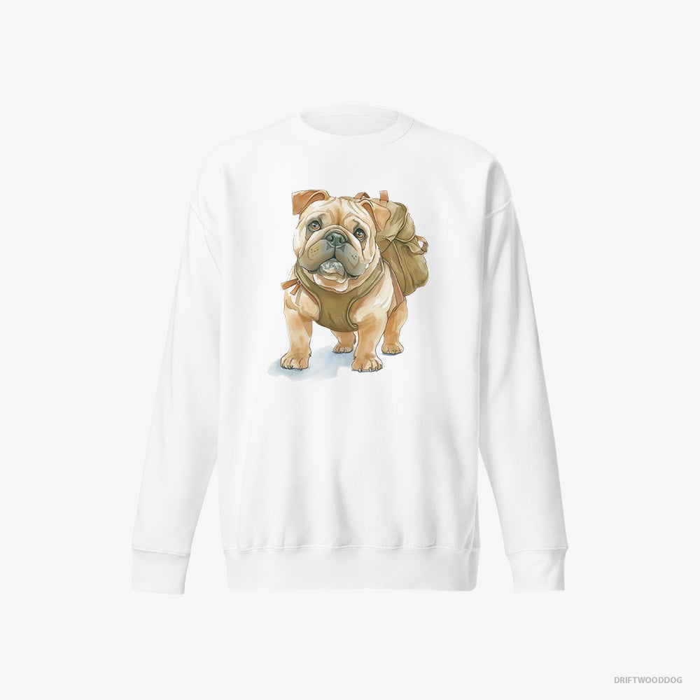 Bulldog Sweatshirt – Men White Sweatshirt Eco-Friendly – Ready for Hiking (on White Background)