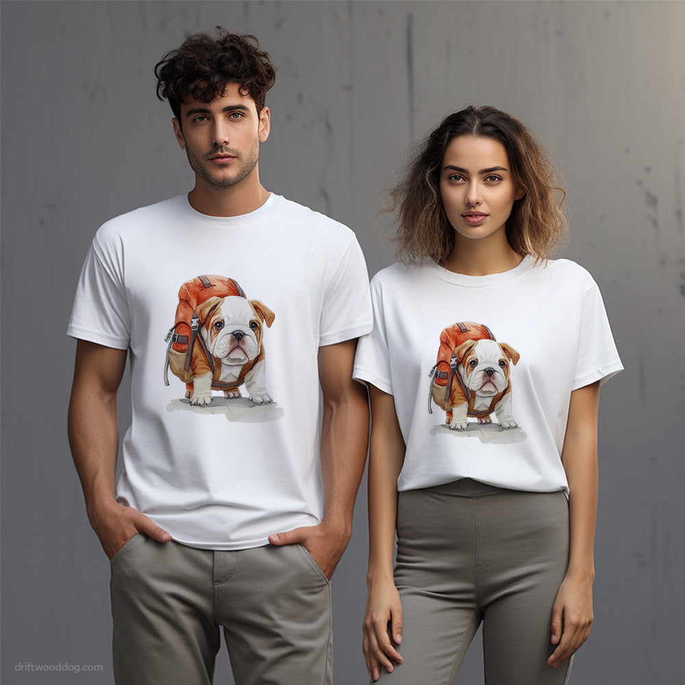 Bulldog Puppy Hiking T-Shirt – Unisex T-Shirt for Dog Lovers 