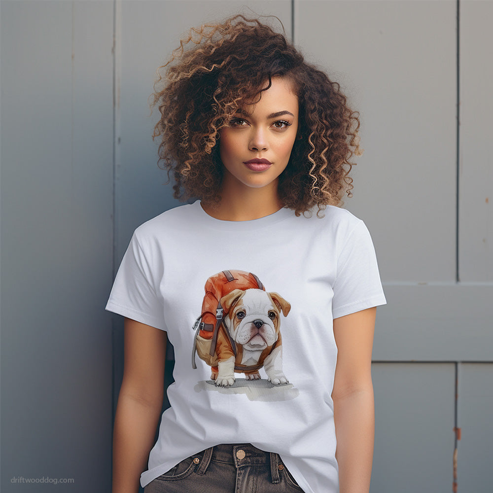 Bulldog Puppy Hiking T-Shirt – Dog T-Shirt for Women