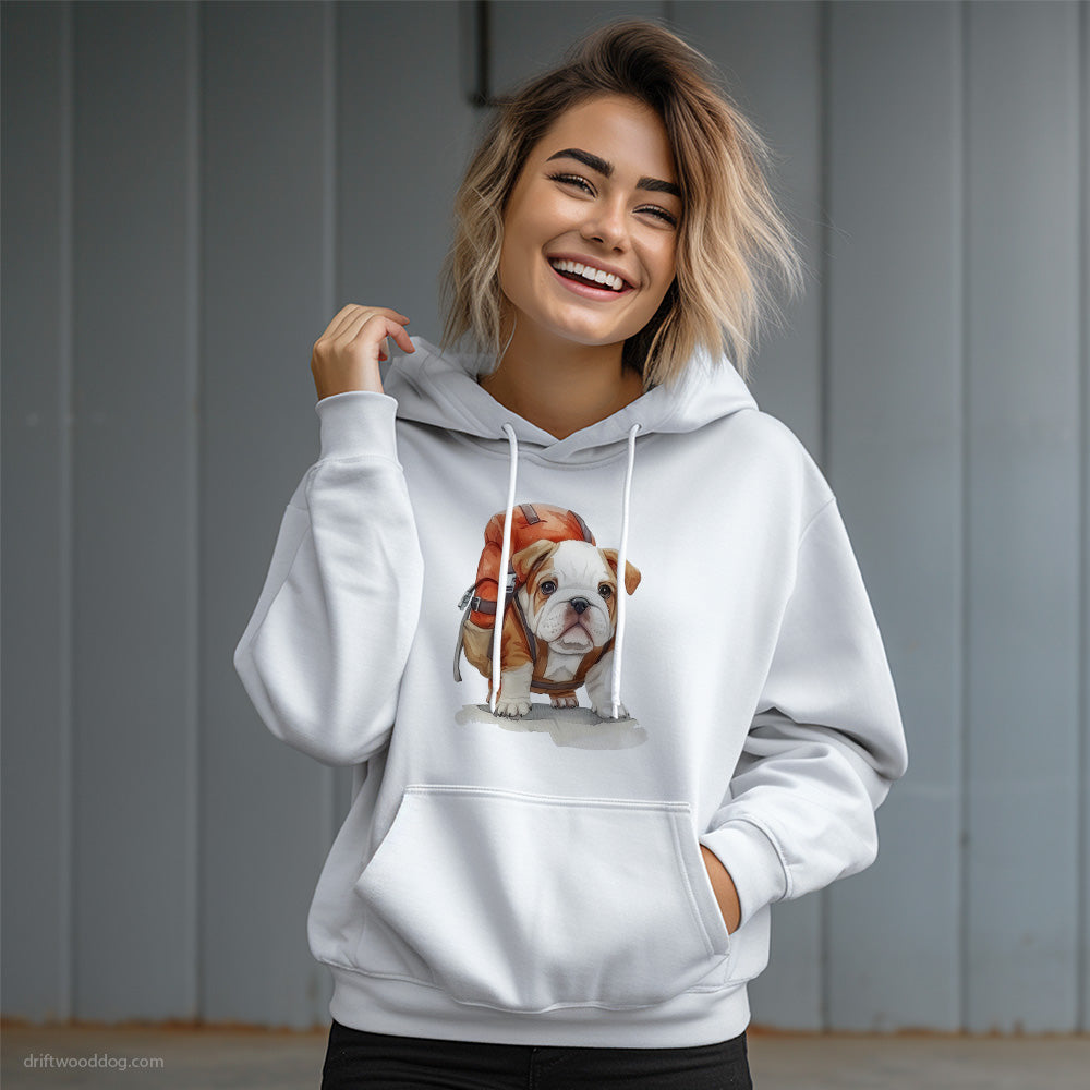 Bulldog Puppy Hiking Hoodie – Dog Graphic Hoodie for Women