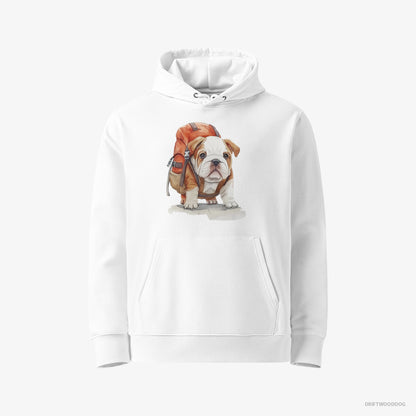 Bulldog Hoodie – Men White Hoodie Eco-Friendly – Puppy Hiking (on White Background)