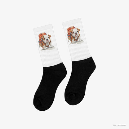 Bulldog Puppy Hiking White and Black Socks