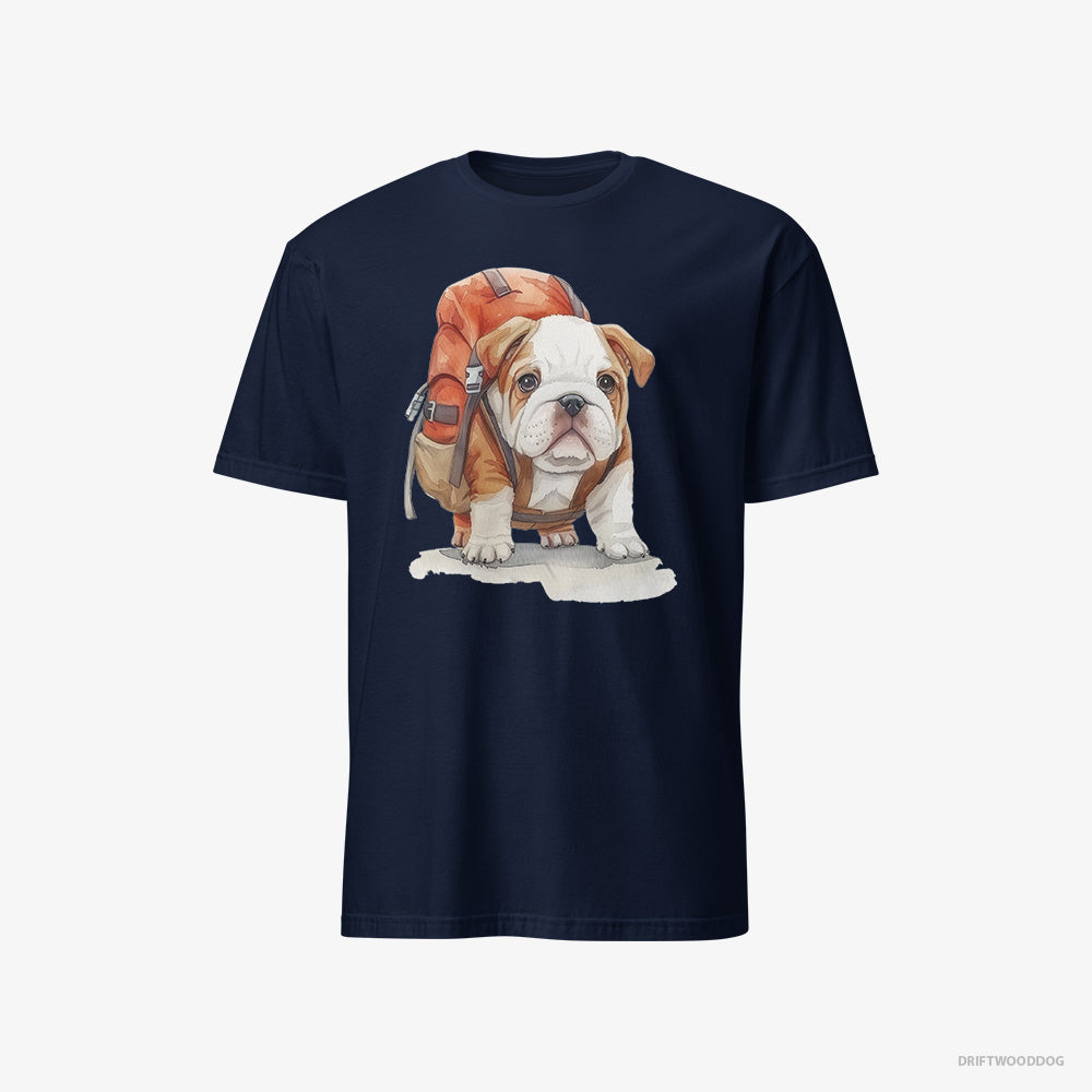 Bulldog T-Shirt – Men Navy T-Shirt Classic – Puppy Hiking (on White Background)