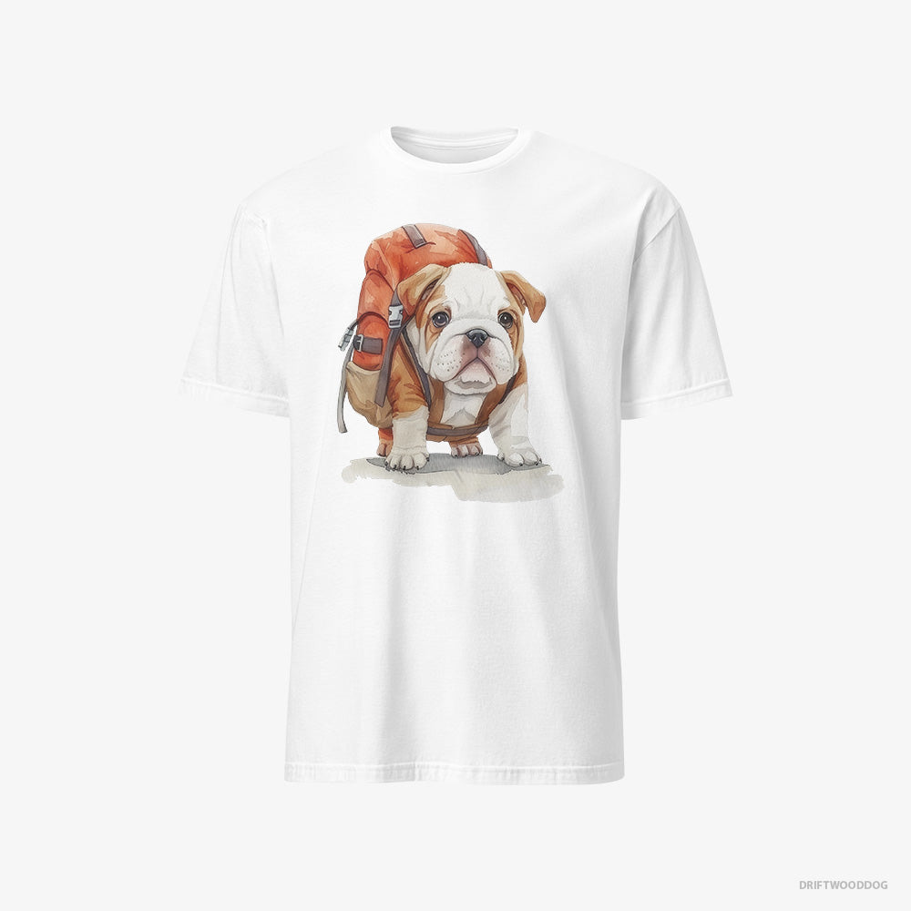 Bulldog T-Shirt – Men White T-Shirt Classic – Puppy Hiking (on White Background)