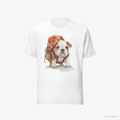 Bulldog T-Shirt – Men White T-Shirt Eco-Friendly – Puppy Hiking (on White Background)