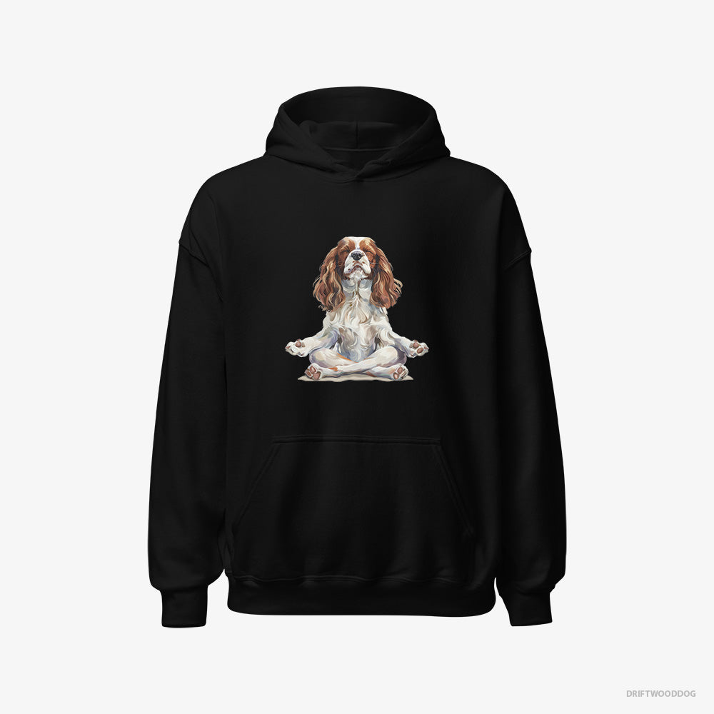 Cavalier King Charles Spaniel Hoodie – Men Black Hoodie Classic – Doing Yoga (on White Background)