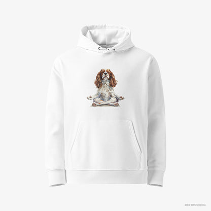 Cavalier King Charles Spaniel Hoodie – Men White Hoodie Eco-Friendly – Doing Yoga (on White Background)