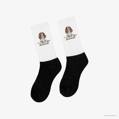 Cavalier King Charles Spaniel Doing Yoga White and Black Socks