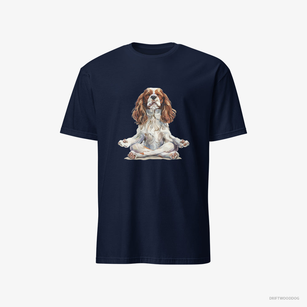 Cavalier King Charles Spaniel T-Shirt – Men Navy T-Shirt Classic – Doing Yoga (on White Background)