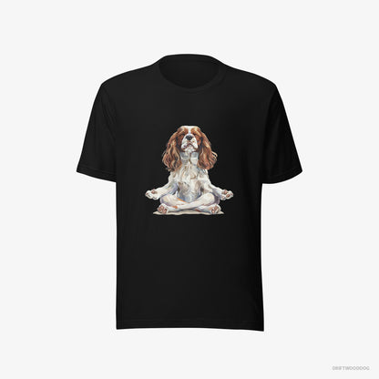 Cavalier King Charles Spaniel T-Shirt – Men Black T-Shirt Eco-Friendly – Doing Yoga (on White Background)