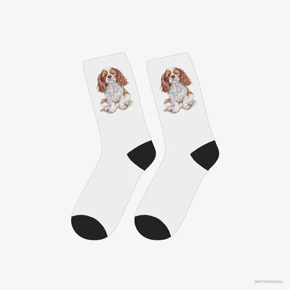 Cavalier King Charles Spaniel Socks – Unisex White Socks Classic – Relaxing (on White Background)