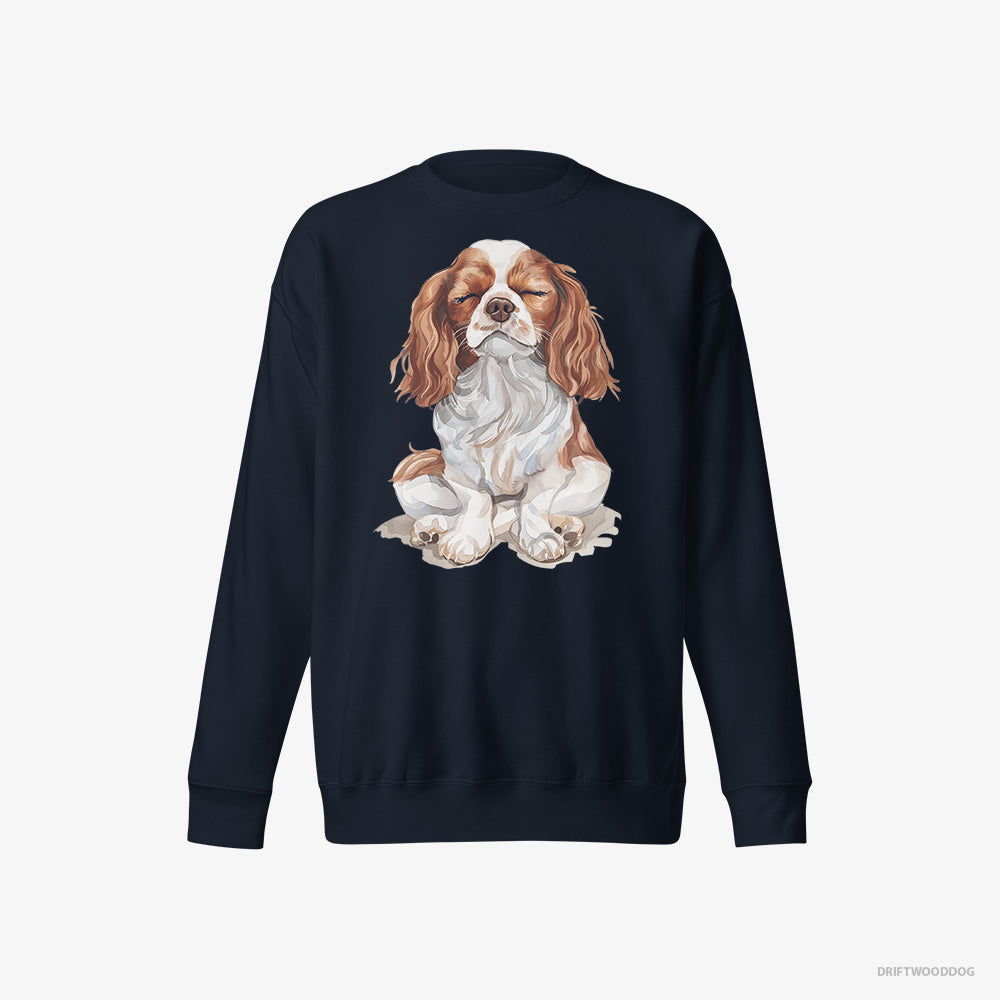 Cavalier King Charles Spaniel Sweatshirt – Men Navy Sweatshirt Eco-Friendly – Relaxing (on White Background)