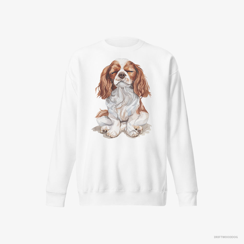 Cavalier King Charles Spaniel Sweatshirt – Men White Sweatshirt Eco-Friendly – Relaxing (on White Background)