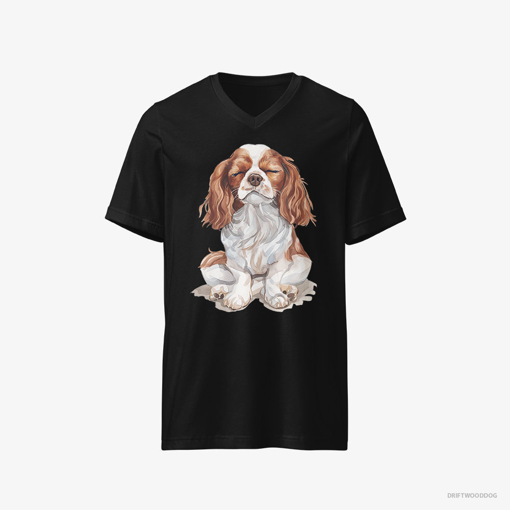 Cavalier King Charles Spaniel T-Shirt – Men Black T-Shirt V-Neck – Relaxing (on White Background)