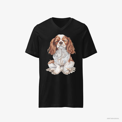 Cavalier King Charles Spaniel T-Shirt – Men Black T-Shirt V-Neck – Relaxing (on White Background)