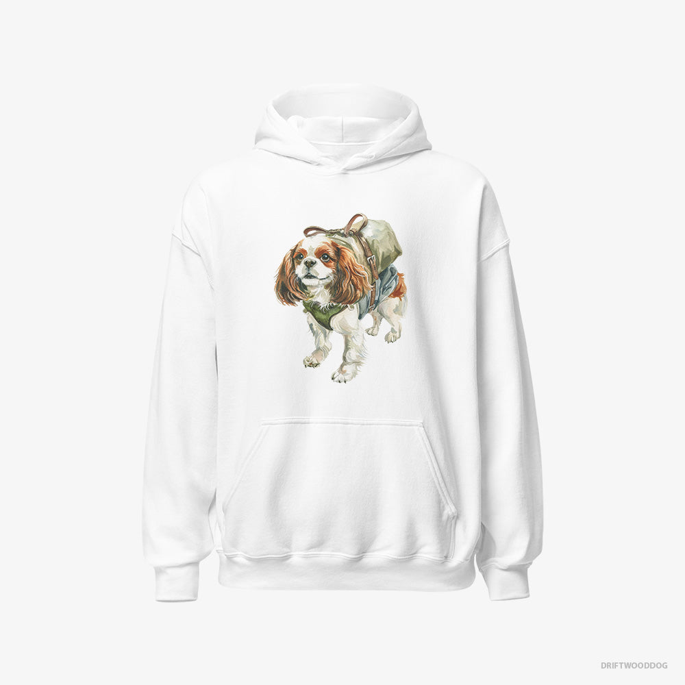 Cavalier King Charles Spaniel Hoodie – Men White Hoodie Classic – Hiking (on White Background)