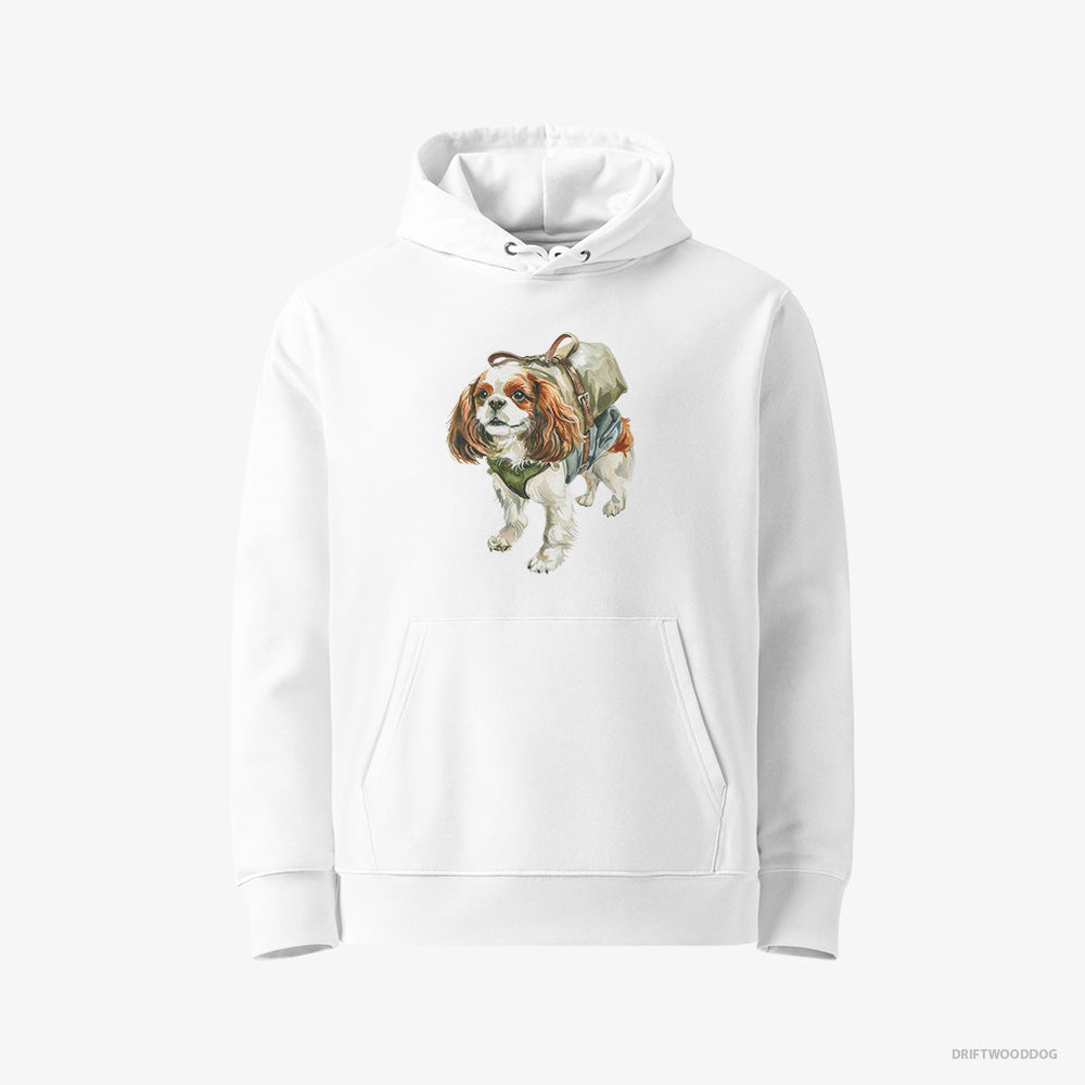 Cavalier King Charles Spaniel Hoodie – Women White Hoodie Eco-Friendly – Hiking (on White Background)