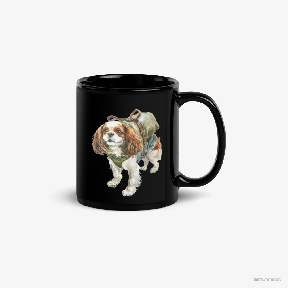 Cavalier King Charles Spaniel Mug – Unisex Black Mug Classic – Hiking (on White Background)