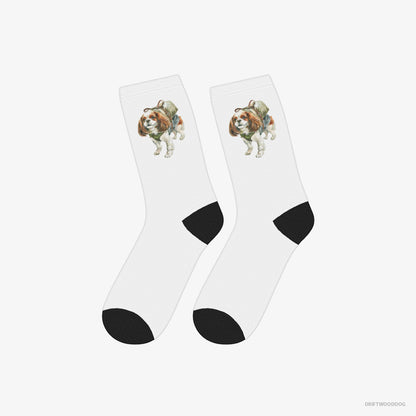 Cavalier King Charles Spaniel Socks – Unisex White Socks Classic – Hiking (on White Background)