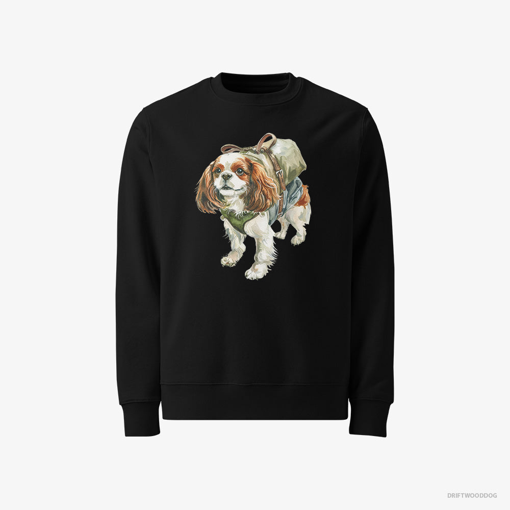 Cavalier King Charles Spaniel Sweatshirt – Men Black Sweatshirt Classic – Hiking (on White Background)