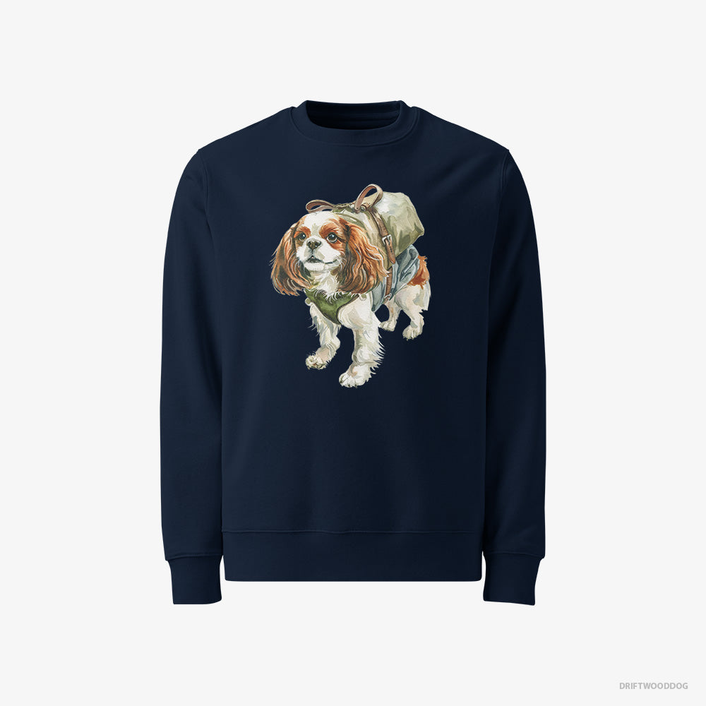 Cavalier King Charles Spaniel Sweatshirt – Men Navy Sweatshirt Classic – Hiking (on White Background)