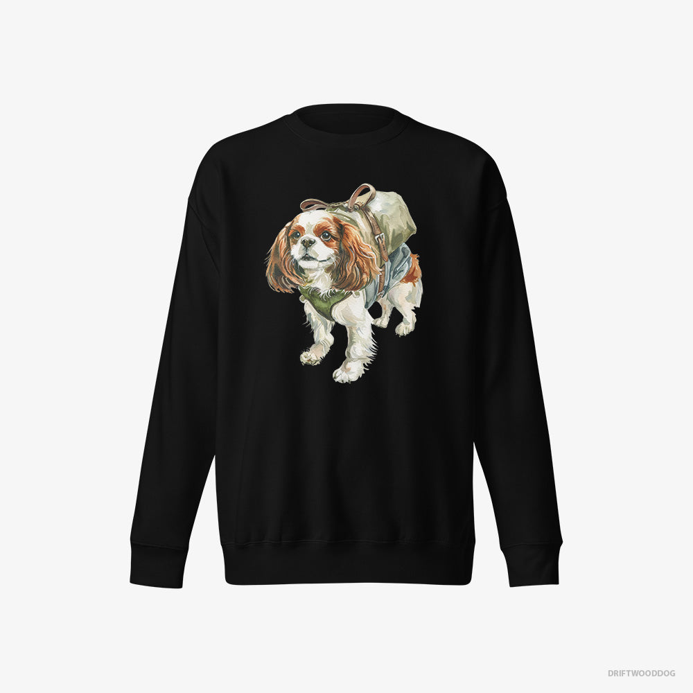 Cavalier King Charles Spaniel Sweatshirt – Men Black Sweatshirt Eco-Friendly – Hiking (on White Background)