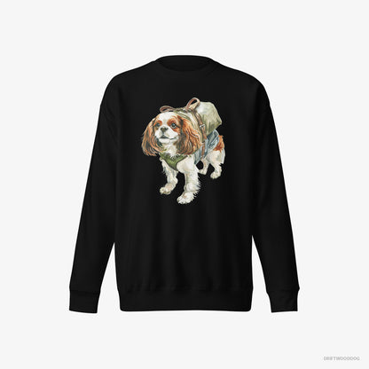 Cavalier King Charles Spaniel Sweatshirt – Men Black Sweatshirt Eco-Friendly – Hiking (on White Background)