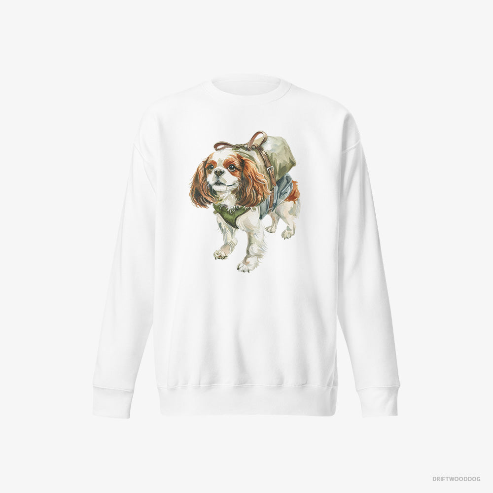 Cavalier King Charles Spaniel Sweatshirt – Men White Sweatshirt Eco-Friendly – Hiking (on White Background)