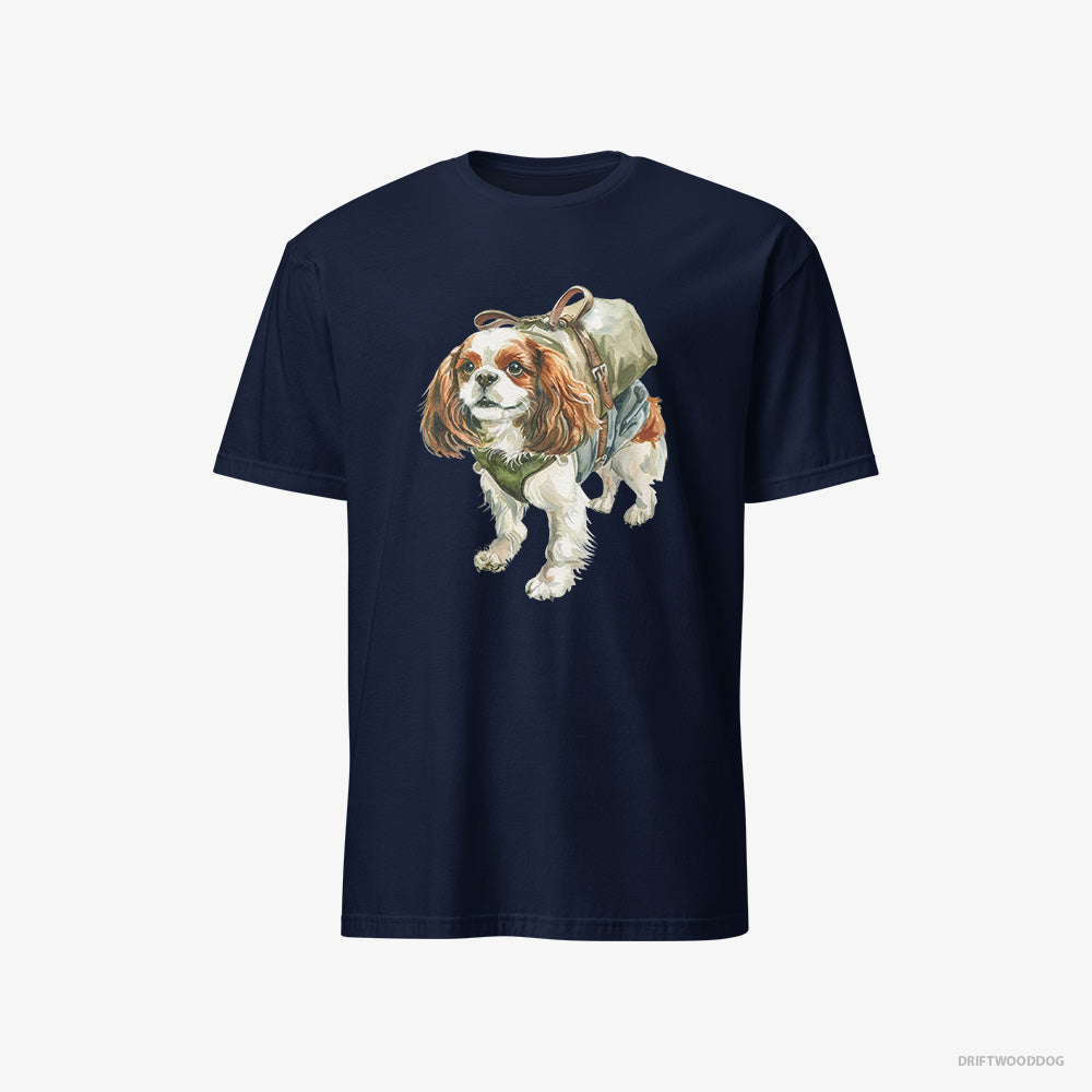 Cavalier King Charles Spaniel T-Shirt – Men Navy T-Shirt Classic – Hiking (on White Background)