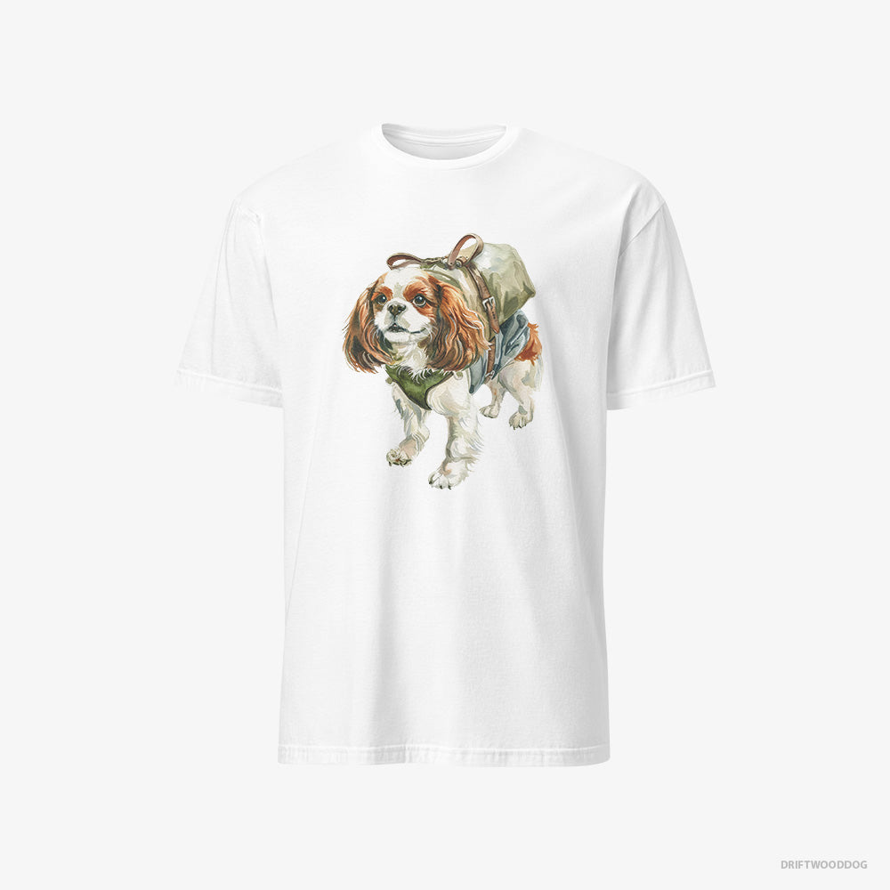 Cavalier King Charles Spaniel T-Shirt – Men White T-Shirt Classic – Hiking (on White Background)