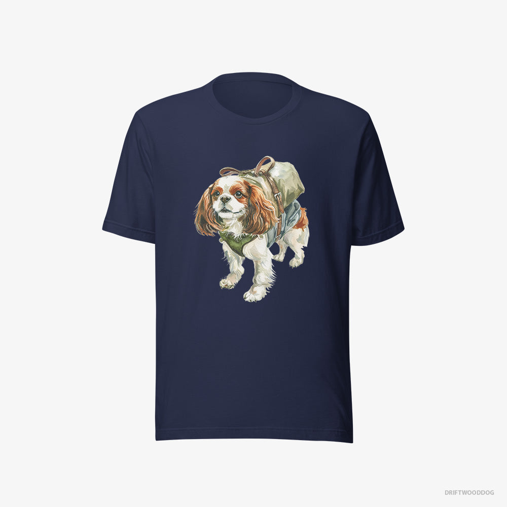 Cavalier King Charles Spaniel T-Shirt – Women Navy T-Shirt Eco-Friendly – Hiking (on White Background)