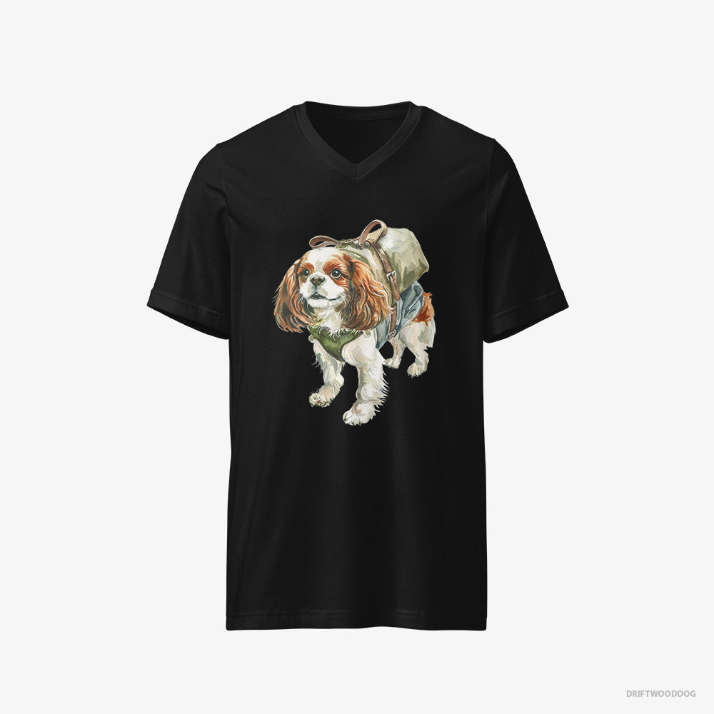 Cavalier King Charles Spaniel T-Shirt – Men Black T-Shirt V-Neck – Hiking (on White Background)