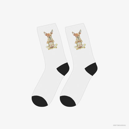 Chihuahua Socks – Unisex White Socks Classic – Doing Yoga (on White Background)