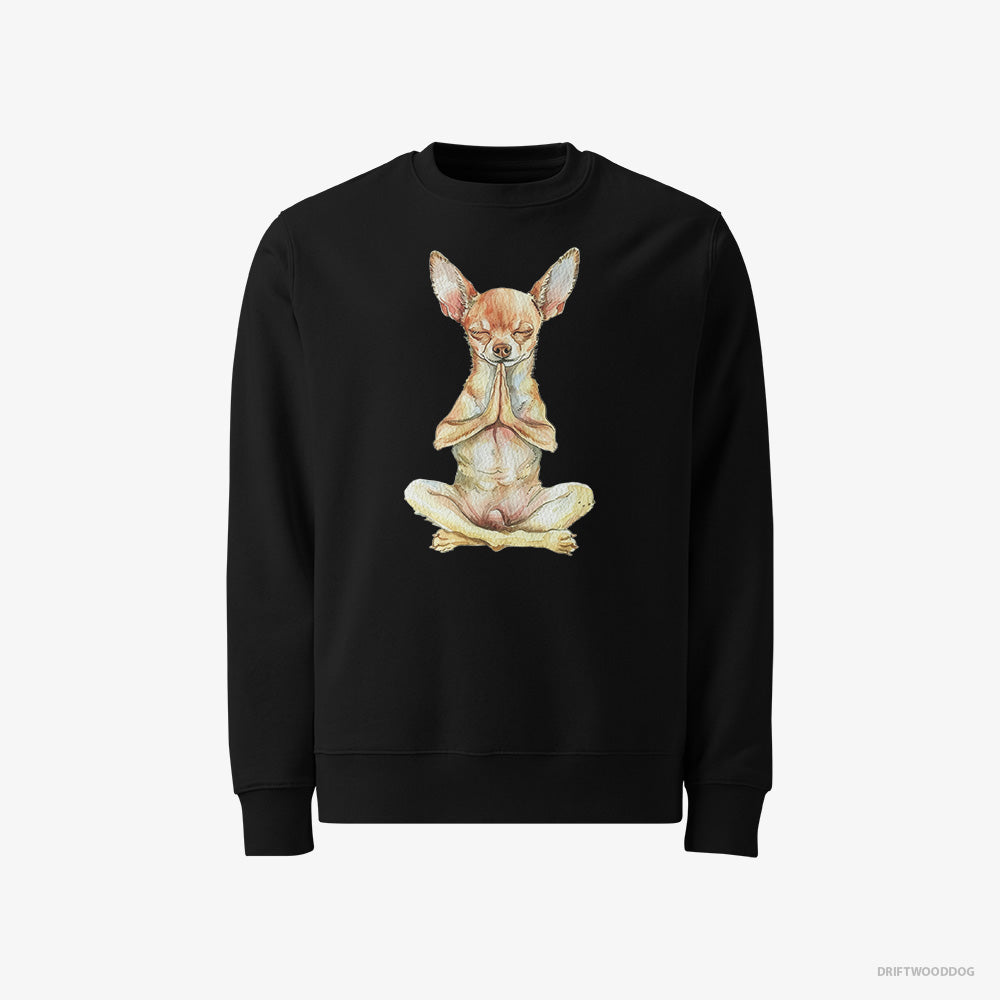 Chihuahua Sweatshirt – Men Black Sweatshirt Classic – Doing Yoga (on White Background)