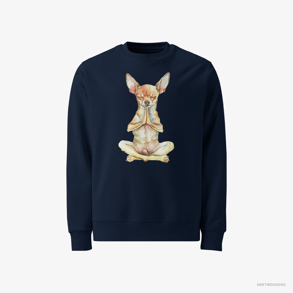 Chihuahua Sweatshirt – Men Navy Sweatshirt Classic – Doing Yoga (on White Background)