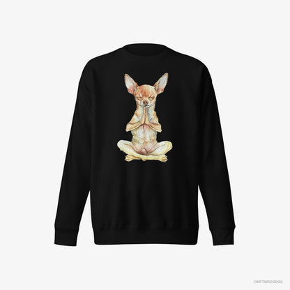 Chihuahua Sweatshirt – Men Black Sweatshirt Eco-Friendly – Doing Yoga (on White Background)