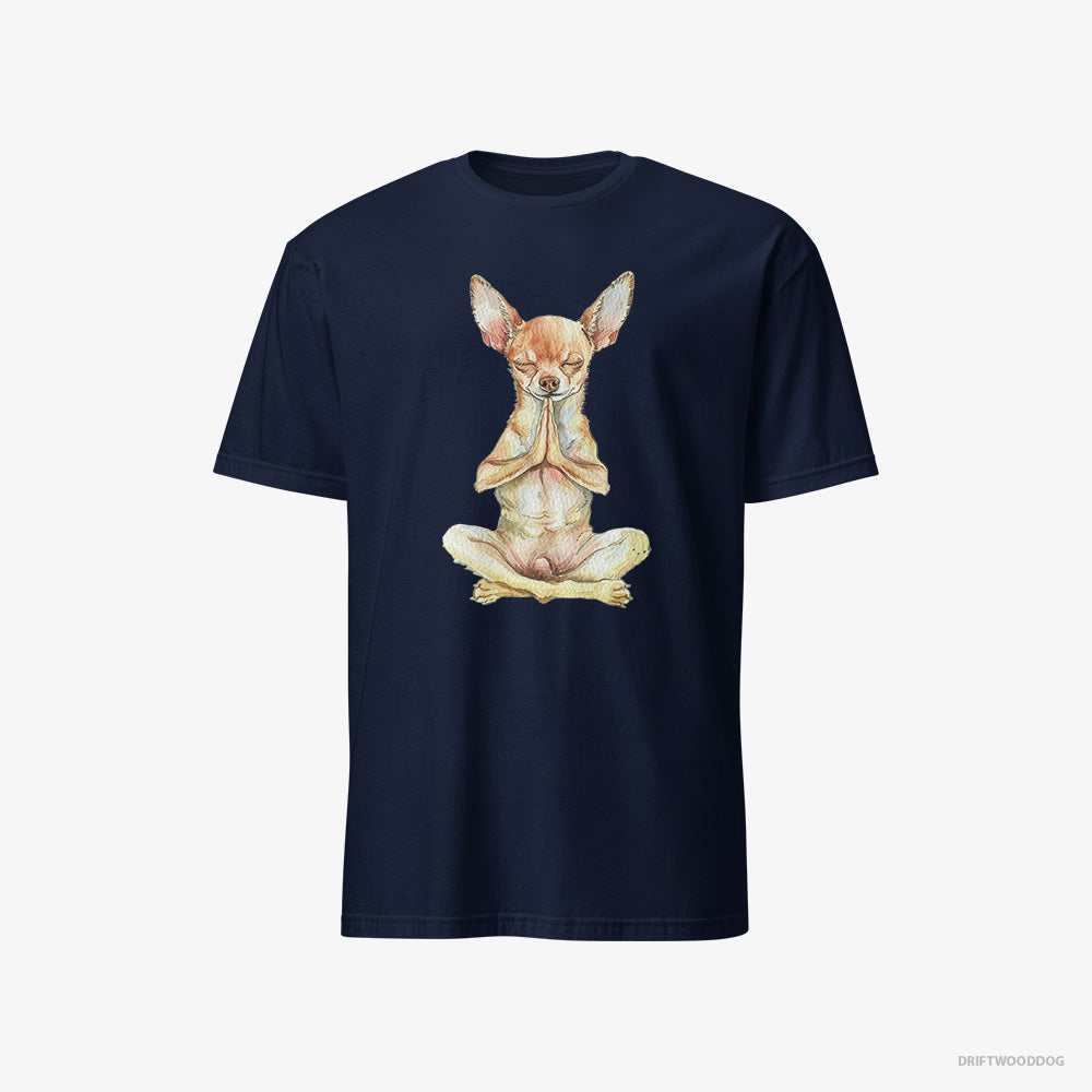 Chihuahua T-Shirt – Men Navy T-Shirt Classic – Doing Yoga (on White Background)