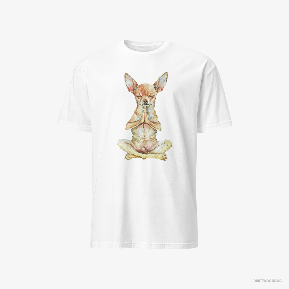 Chihuahua T-Shirt – Men White T-Shirt Classic – Doing Yoga (on White Background)