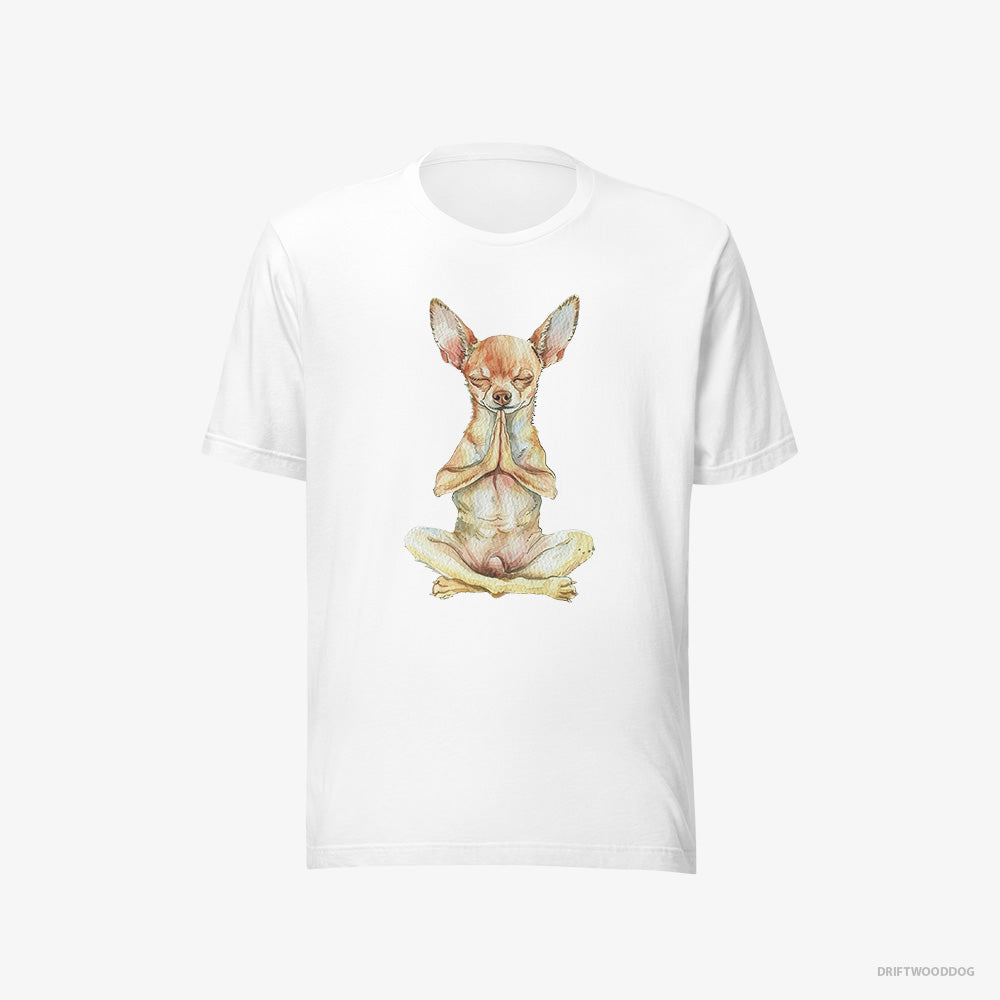 Chihuahua T-Shirt – Women White T-Shirt Eco-Friendly – Doing Yoga (on White Background)