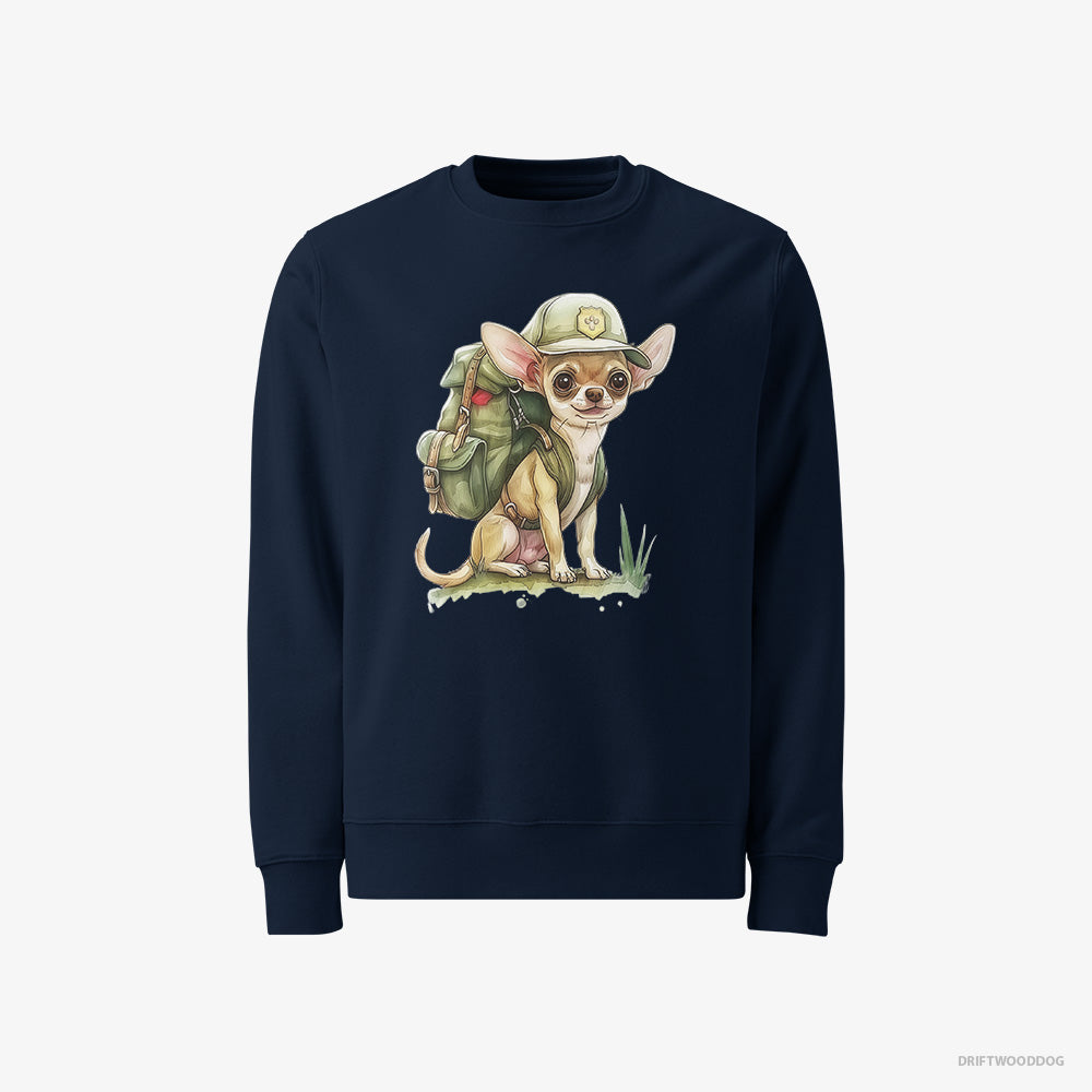 Chihuahua Sweatshirt – Men Navy Sweatshirt Classic – Ready for Hiking (on White Background)