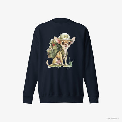 Chihuahua Sweatshirt – Men Navy Sweatshirt Eco-Friendly – Ready for Hiking (on White Background)