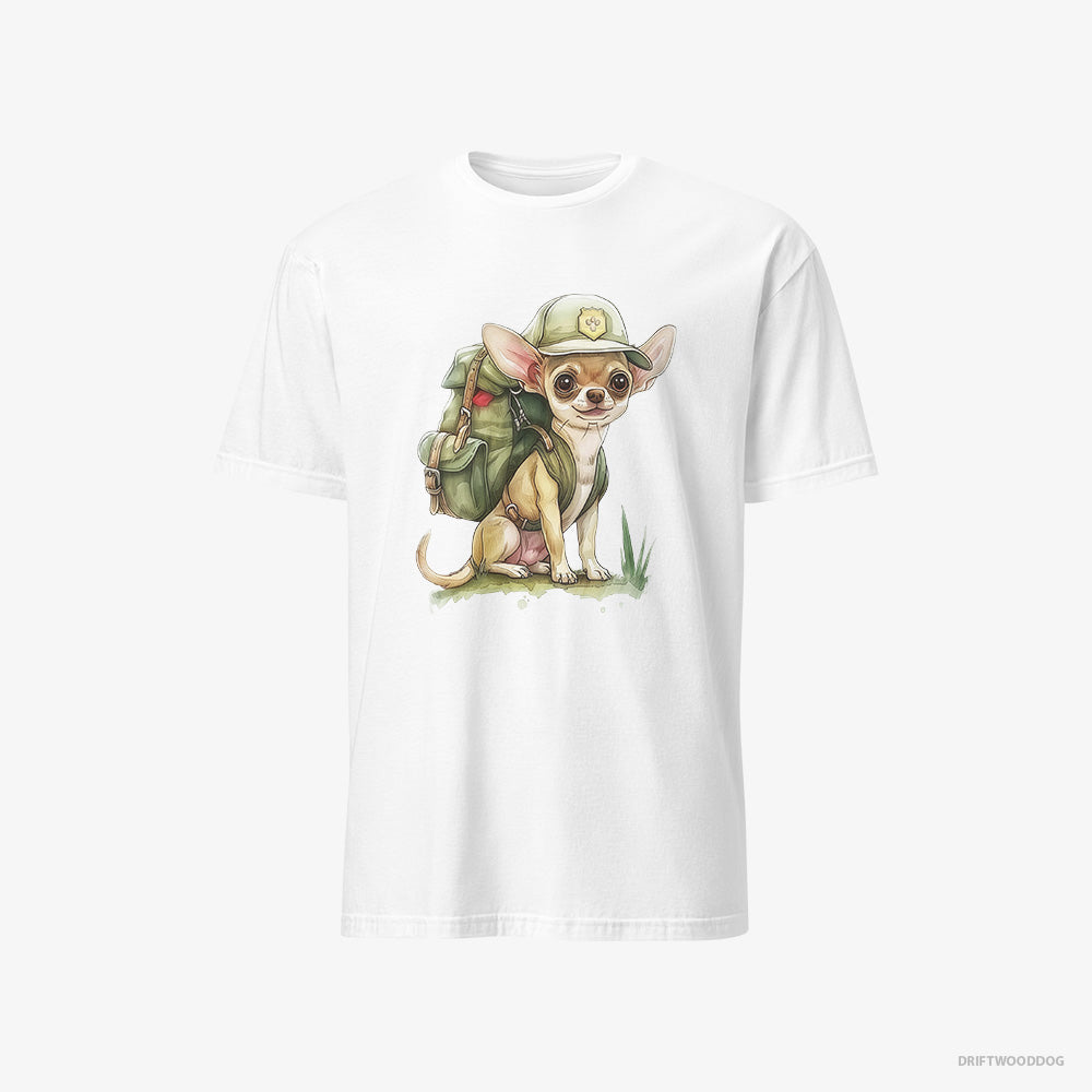 Chihuahua T-Shirt – Men White T-Shirt Classic – Ready for Hiking (on White Background)