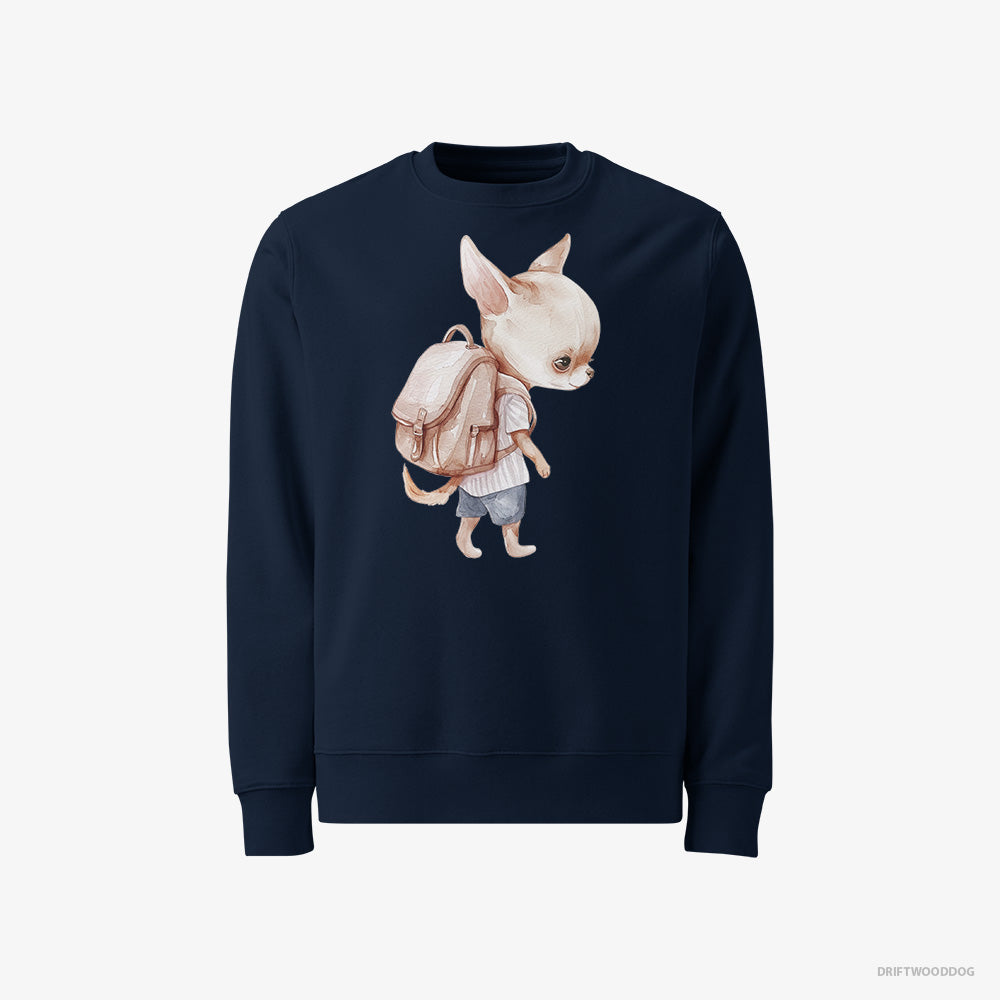 Chihuahua Sweatshirt – Men Navy Sweatshirt Classic – Rambling with a Rucksack (on White Background)