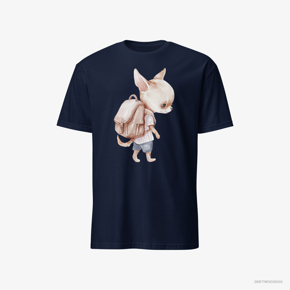 Chihuahua T-Shirt – Women Navy T-Shirt Classic – Rambling with a Rucksack (on White Background)