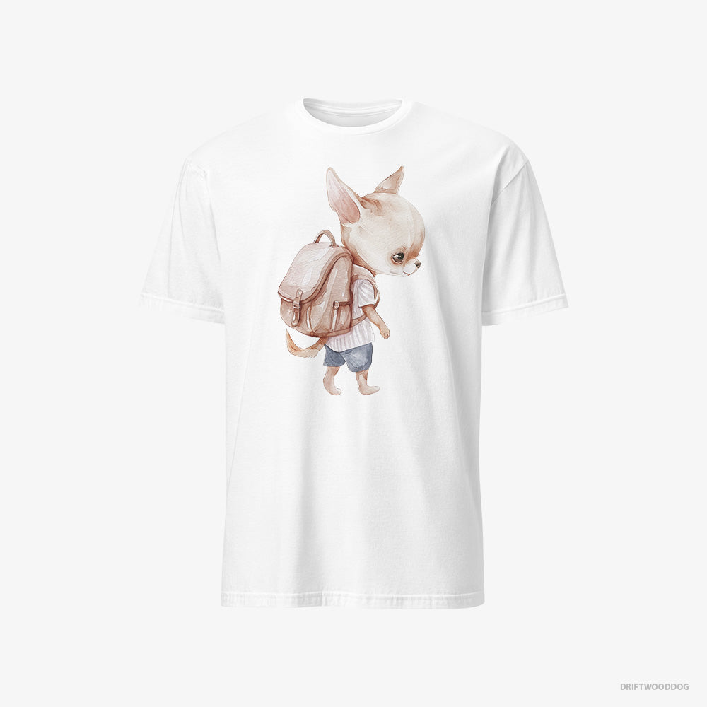 Chihuahua T-Shirt – Men White T-Shirt Classic – Rambling with a Rucksack (on White Background)